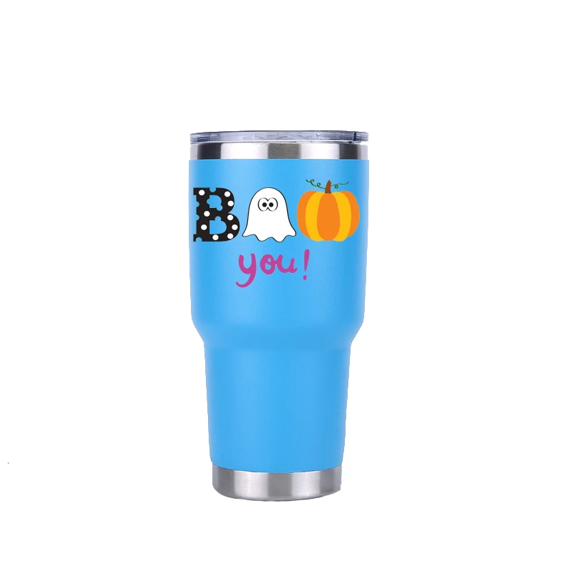 30 oz sky blue Хэллоуин Тыква подарок 30 унций стакан путешествия автомобиля пивная кружка с двойными стенками Изолированная вакуумная фляжка из нержавеющей стали Термос кофейные кружки - Цвет: 30 oz sky blue
