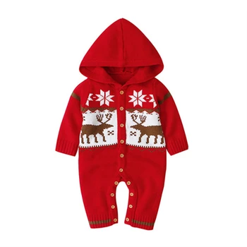 

Boy and Girl Knitted Christmas Hooded Single-Breasted Romper Baby Onesies Newborn Romper Toddler Baby Girls Clothes Kids Clothes