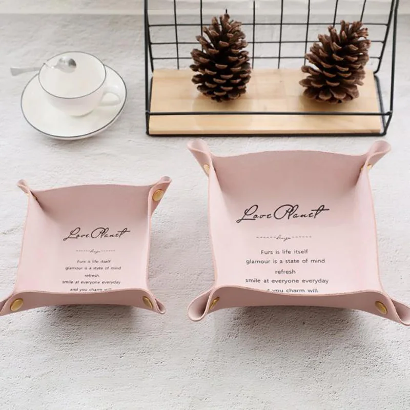 

PU Leather Desktop Storage Box Organizer Battery Key Watch Jewelry Storage Containers Brief Storage Basket Home Decor