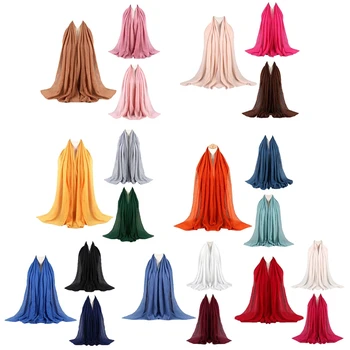 

3Pcs Women Muslim Hijab Head Scarf Plain Solid Color Pleated Crinkled Shawl Wrap
