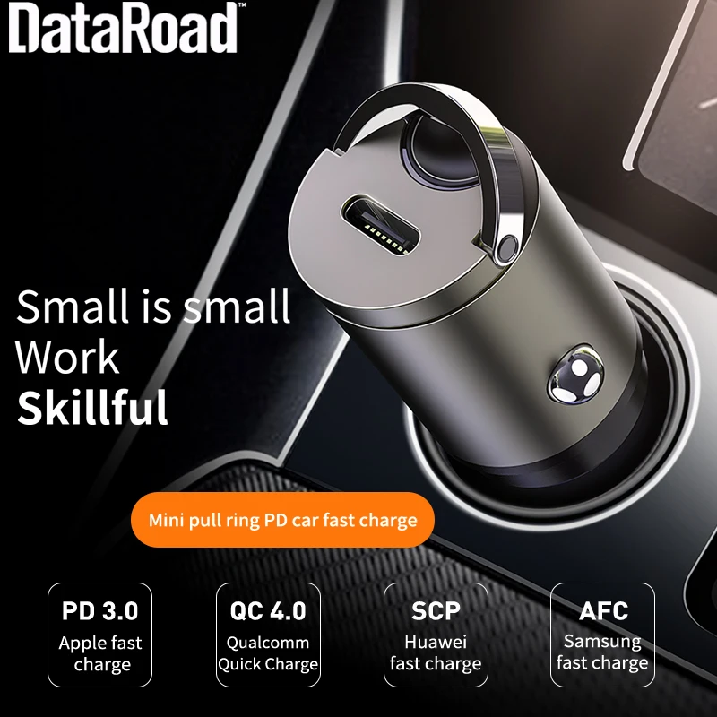 DataRoad Mini быстрое Автомобильное зарядное устройство с двумя USB портами Тип C