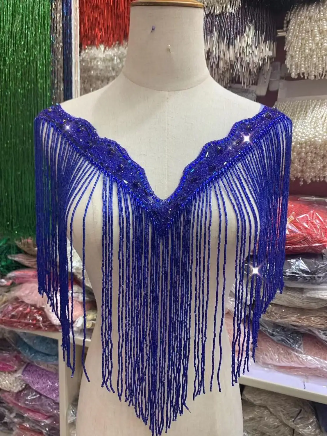 

hot sale new wedding embroidered crystal rhinestone collar necklace with tassels appliques JIANXI.C-93905 with fringe