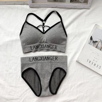 

Seamless Lingerie Bra Brief Sets Cotton Active Bras Wire Free Underwear Female Bra Set