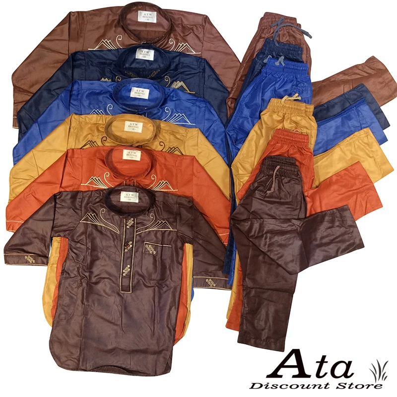 

2021Muslim Jubba Thobe Jacket and Trousers Together Satin Embroidery Abaya For Children kaftan Pakistan Prayer little Kids1-3yea