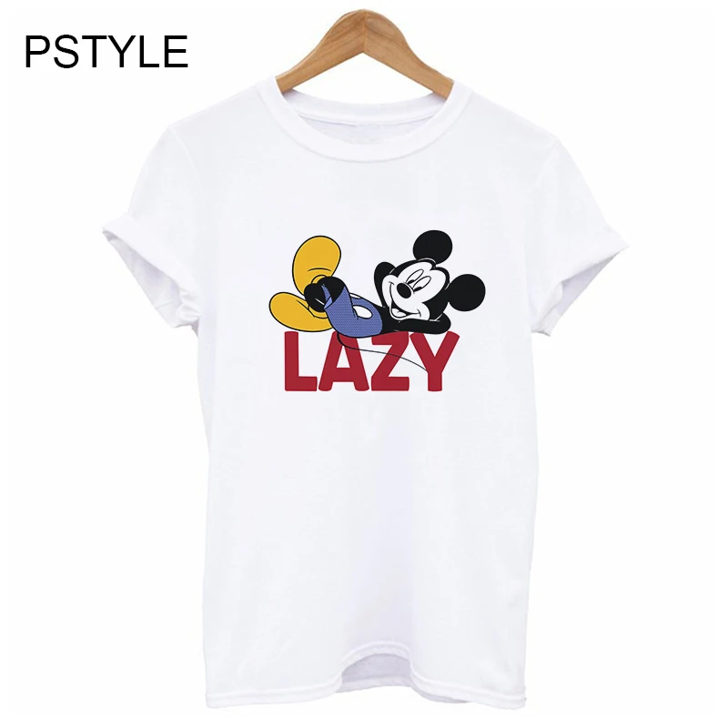 

Lazy Cartoon T-shirt Mouse Print T Shirt Women Cartoon Short Sleeve Tshirt Kawaii Girls White T Shirts Femme Harajuku Tees