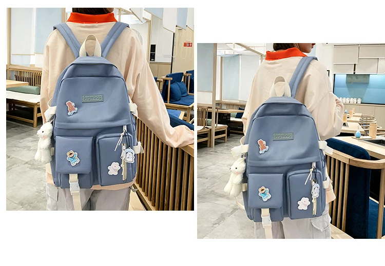 NEW 5 Piece Set backpacks fashion canvas kawaii female Korean Shoulder bag Casual College Students backpack School bag for girl