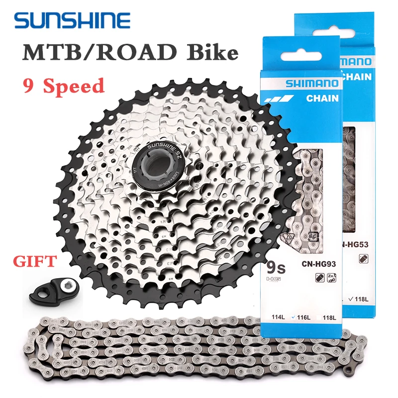 SUNSHINE Juego de cadenas de bicicleta de Shimano, 9 velocidades, HG53, HG93, KMC, X9, 11 25T/28T/32T/36T/40T/42T, 9V|Piñón de - AliExpress