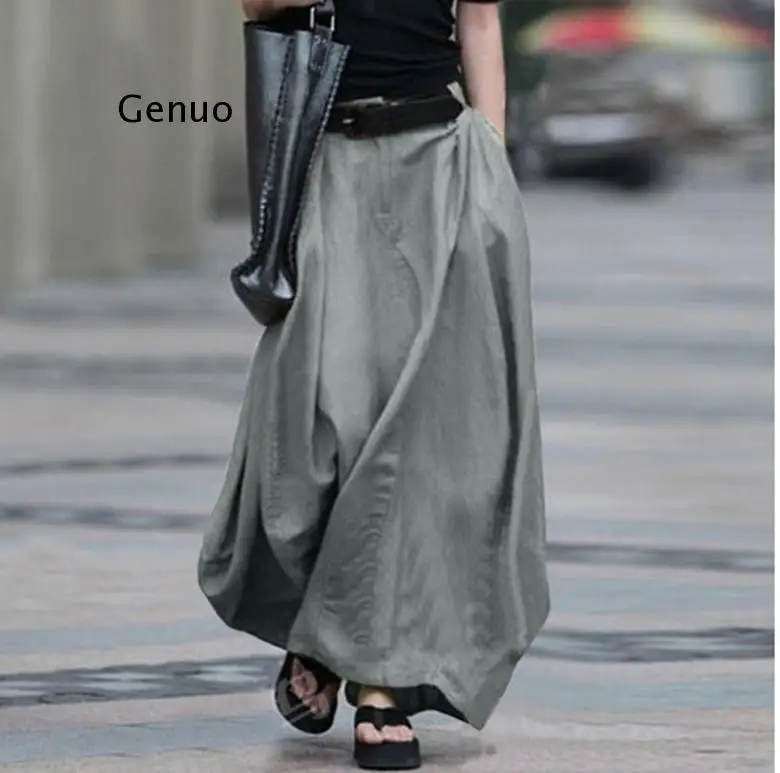 

2021 Vintage Summer Skirts Women High Waist Solid Cotton Linen Skirt Female Beach Maxi Long Skirts