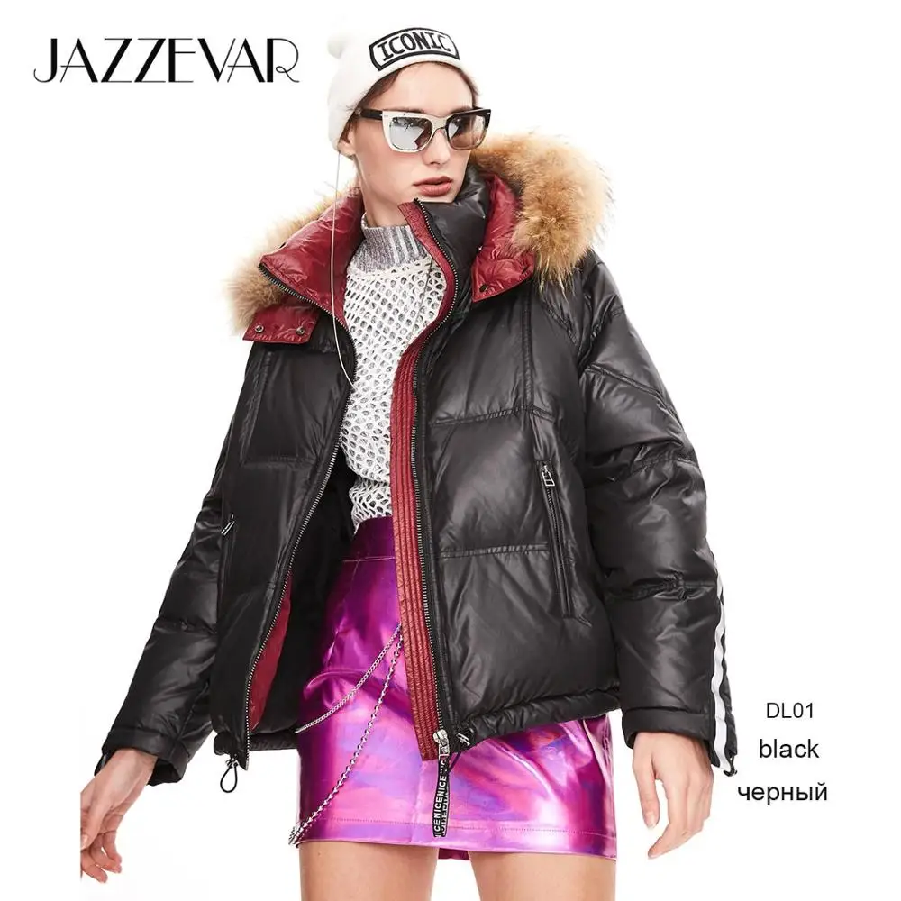 blackDL01 JAZZEVAR Зима новое поступление женский пуховик с меховым воротником высокое качество модный стиль с капюшоном зимнее пальто для женщин K9070 - Цвет: blackDL01