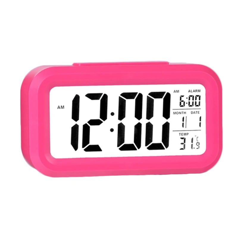 1x Desk LCD Digital Alarm Clock Silent Snooze Backlight Home Temperature Display