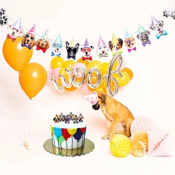 

1Set Happy Birthday Dog Party 12inch Balloons Cute Dog Banners Cake Toppers Colorful Animal Balloons Party Decoration Supplies