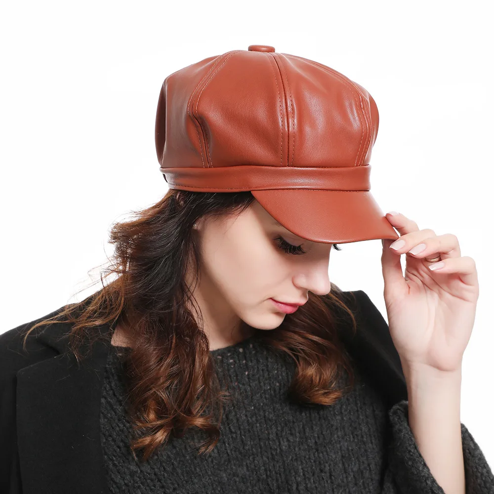 Весенне-летний берет Женская кепка газетчика восьмиугольная кепка для женщин и мужчин твердая Ретро ПУ плоская кепка boina плоская кепка маляр шляпа 56-58 см