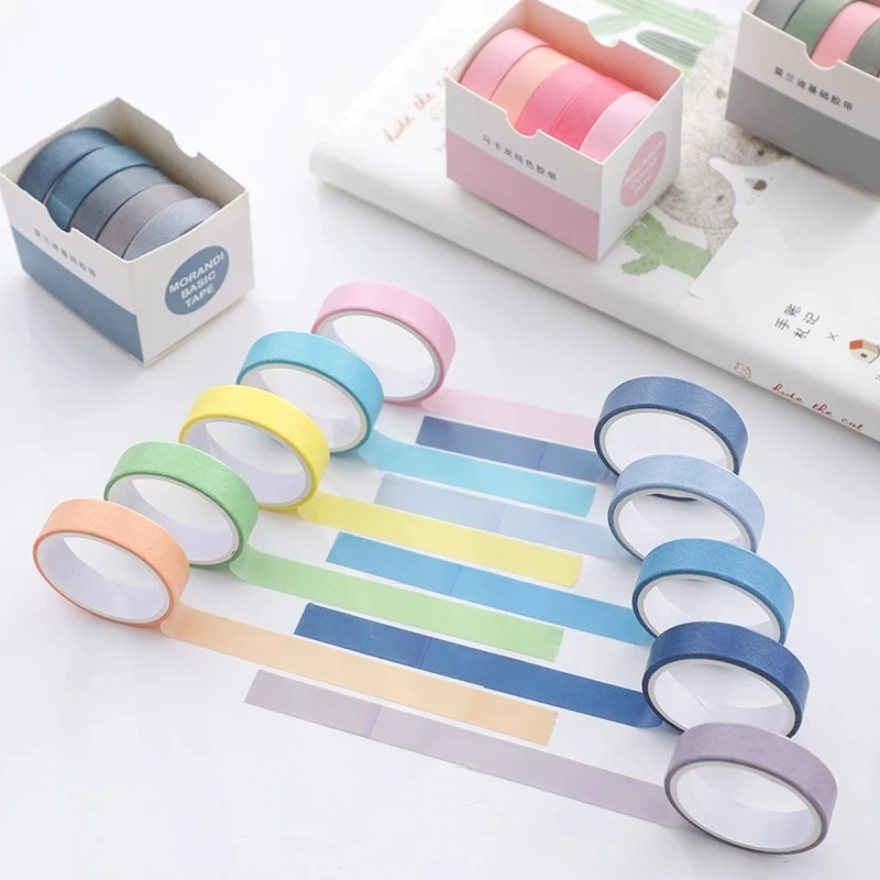 5Rolls/Set KawaiI Geometry Solid Color Washi Tape Decorative Masking Cute Scrapbooking Adhesive Office School Stationery Supplie - 4