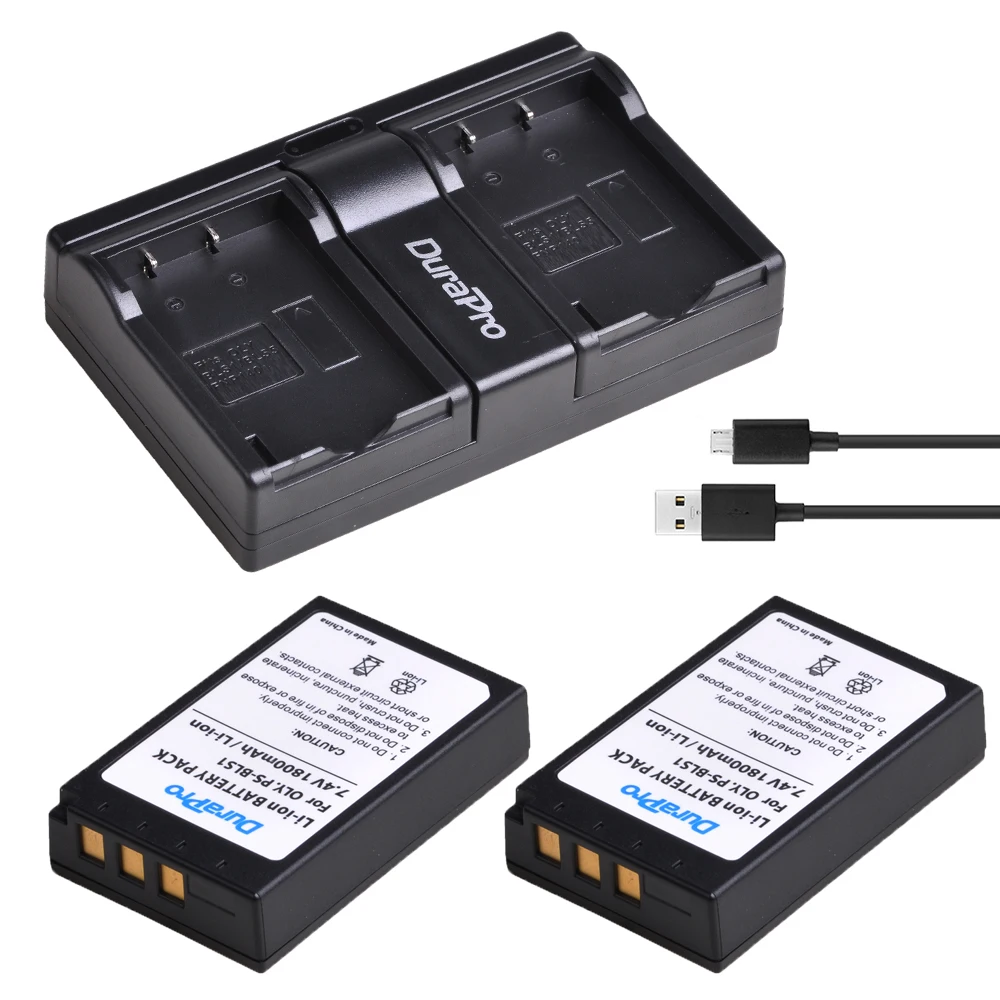 Durapro 2Pc Ps Bls1 Ps-Bls1 Batteria + Caricatore Usb Per Olympus Evolt E-400 E-410 E-420 E-450 E-600 Penna E-P1 E-P2 E-P3 E-Pl1
