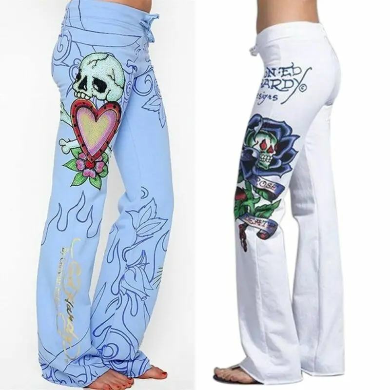 Boho Modis Women Baggy Skull Rose Printed Pants Wide Leg Ladies Hip Hop Trousers High Waist Palazzo Femme Casual Pants Plus Size Boho Modis Women Baggy Skull Rose Printed Pants Wide Leg Ladies Hip Hop Trousers High Waist Palazzo Femme Casual Pants Plus Size