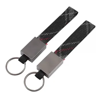 

2pcs Car Keychain holder Fashion Titanium Alloy Fabric With Scottish Tartan Keyring Key rope For GTI AUdiAccessories
