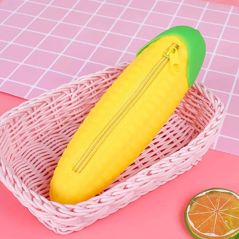 Cute Coin Purse Banana Pencil Case Kawaii Bag Silicone Purse Funny Purses For Kids Yellow Corn Coin Bags For Children (11)