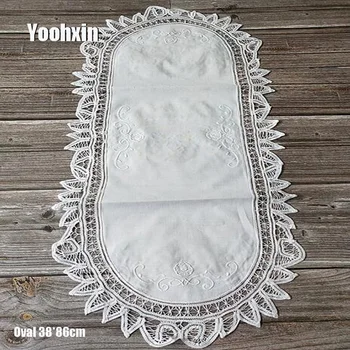 

Luxury Lace cotton white beige Embroidery bed Table Runner cloth tea oval tablecloth placemat Christmas party Wedding decor