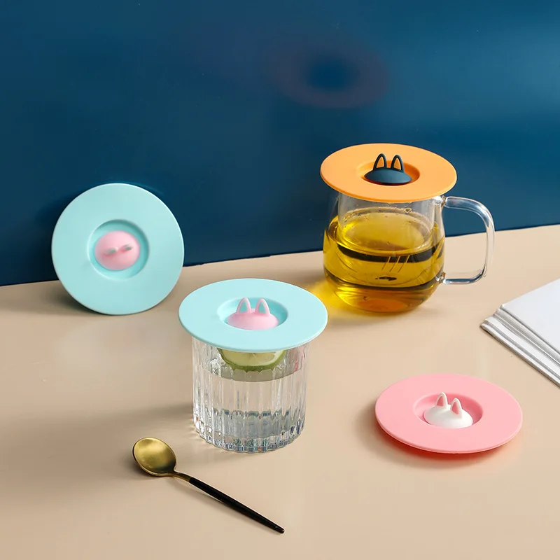 Cat Ear Reusable Silicone Cup Cover Anti-dust Thermal Insulation Cup Lid Seals Mugs Cover Drinkware Parts Food Cover Preservation Cover Fresh Keeping Cover