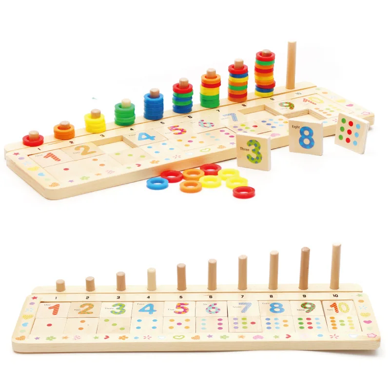 

Kindergarten Montessori Teaching Aids Wooden Shape Cognitive with Numbers Rainbow Donuts Numbers Board Early Education Toy