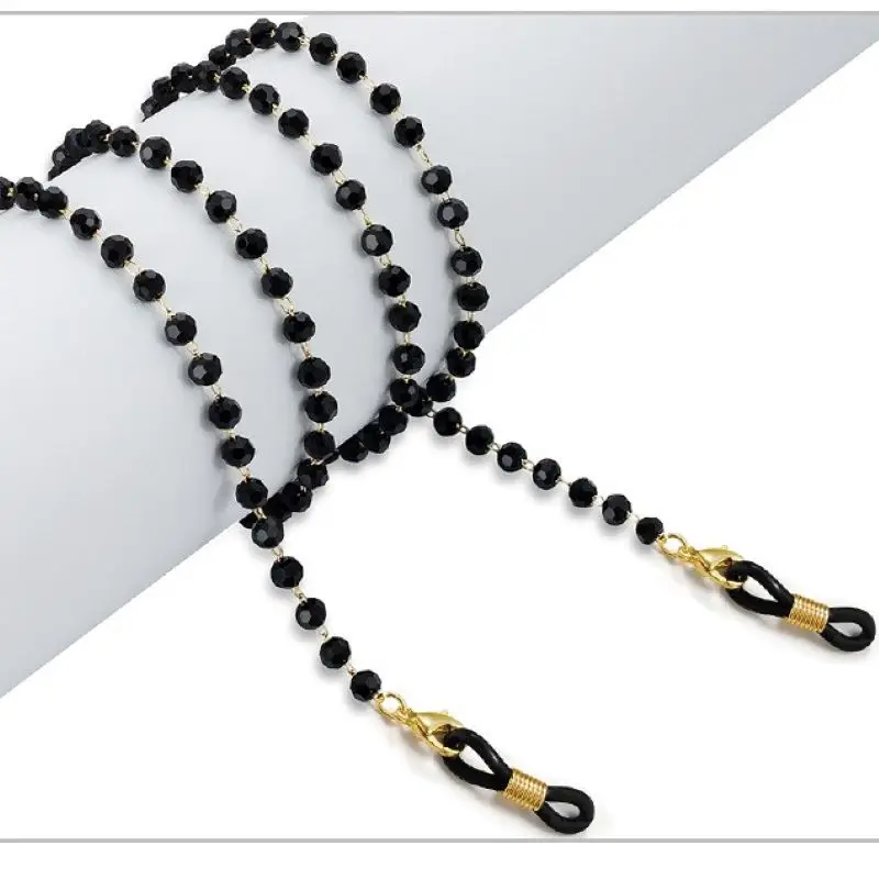 

Handmade Black Crystal Bead Chain Reading Glasses Chain Women Sunglasses Cords Eyeglass Lanyard Hold Straps Eyewear