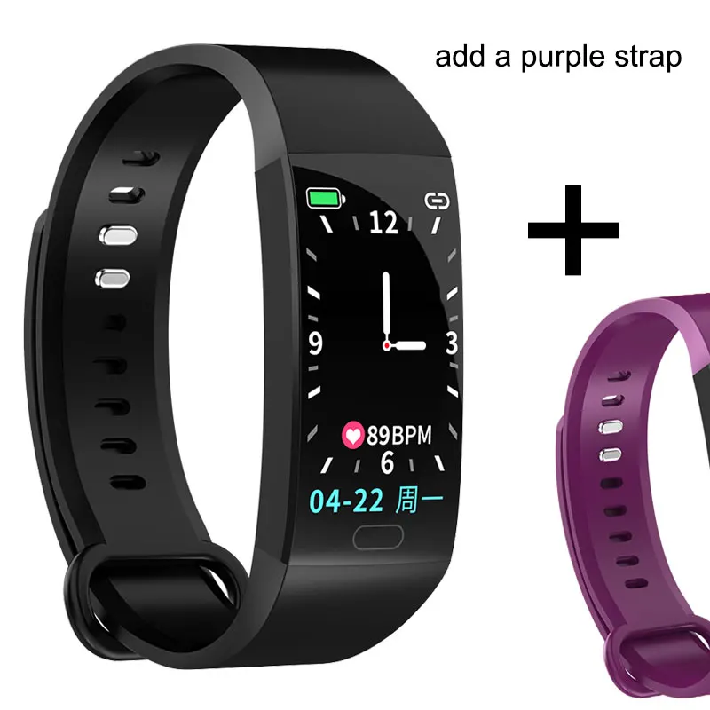 Add a purple strap Смарт-браслет 1,14 ''экран Погода сообщение Push Ip67 Водонепроницаемый фитнес-трекер сердечный ритм кислород кровяное давление монитор - Цвет: Add a purple strap