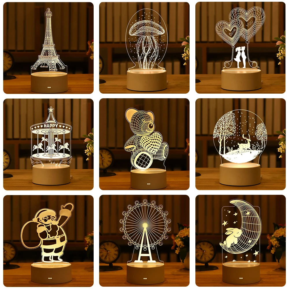 Romantic Love 3D Acrylic Led Lamp for Home Children's Night Light Table Birthday Party Decor Valentine's Day Bedside | Дом и сад