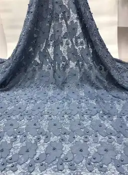

African Lace Fabric 2019 Embroidered Nigerian Beads Lace Fabric High Quality French Tulle Lace Fabric For Women dress BGS04