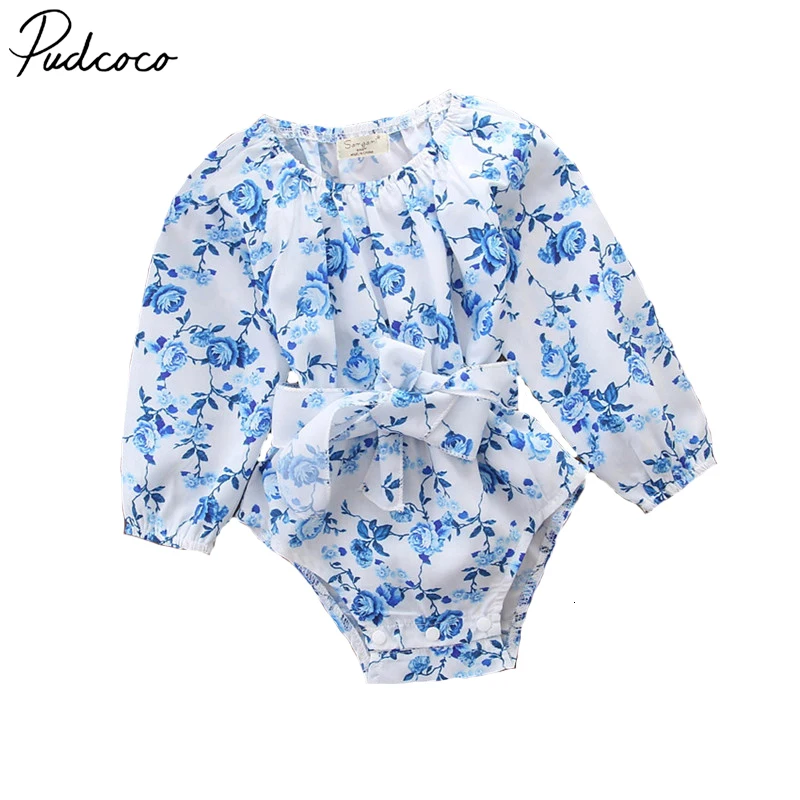 Pudcoco/Милая Одежда для новорожденных девочек боди с длинными рукавами и цветочным принтом, одежда для детей от 0 до 24 месяцев
