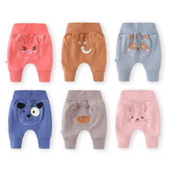 

New Born Baby Boys Girls Cartoon Pants Brand Spring-autumn High Waist Guard Belly Long Trousers Infant Baby Pp Pants Outfits