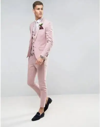 Tailor Made Pink Men Wedding Suits Slim Fit Groom Prom Party Blazer Male Tuxedo Jacket+Pants+Vest Costume conjuntos de hombre