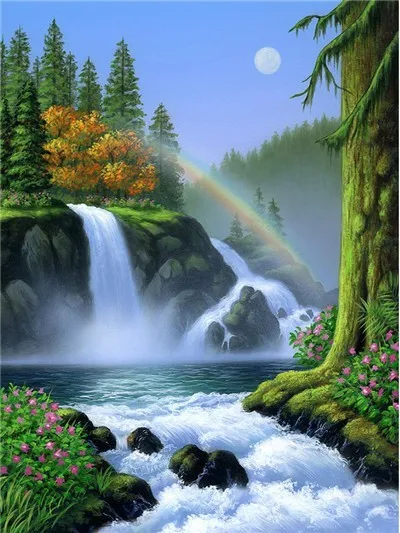 NEW DIY Diamond Embroidery Waterfall Scenery Picture Cross Stitch full Home Decoration Holiday gifts | Дом и сад
