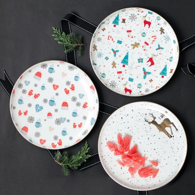 Nordic ins керамические пластины тарелка для фруктов, пирожных блюдо Западной кухни украшения дома золотистого цвета с принтом рождественского оленя и надписью