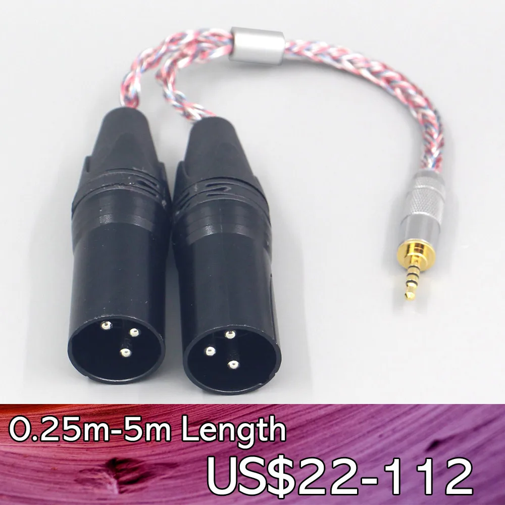 

LN007722 16 Core Silver OCC OFC Mixed Braided Cable For 3.5m 2.5mm 4.4mm 6.5mm To Dual XLR 3 pole Female Cable
