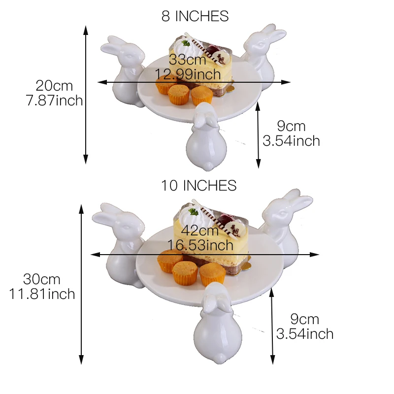 Керамический поднос с тремя кроликами для торта и фруктов, декоративный поднос с керамическим Банни, портретная тарелка для десерта, демонстрационный поднос для пищевых продуктов