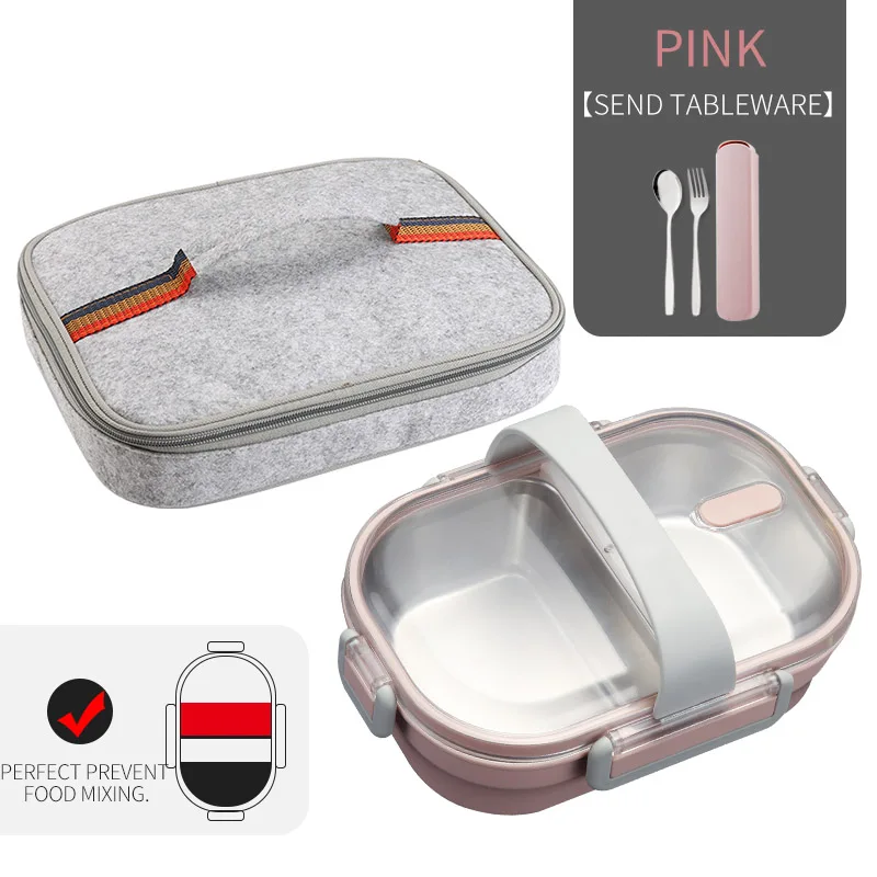B Pink Bag Set WORTHBUY японский Ланч-бокс для детей школы 304 из нержавеющей стали бенто Ланч-бокс герметичный контейнер для еды детская коробка для еды - Цвет: B Pink Bag Set