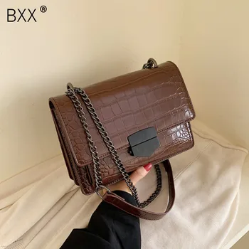

[BXX] Crocodile Pattern PU Leather Chain Crossbody Bags For Women 2020 Brand Shoulder Messenger Bag Female Travel Handbags a6