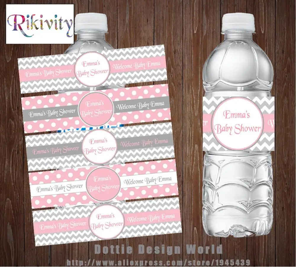 Etiquettes Personnalisees Pour Bouteille D Eau Pieces Gris Rose A Pois Pour Fete Prenatale Decoration De Fete D Anniversaire Aliexpress