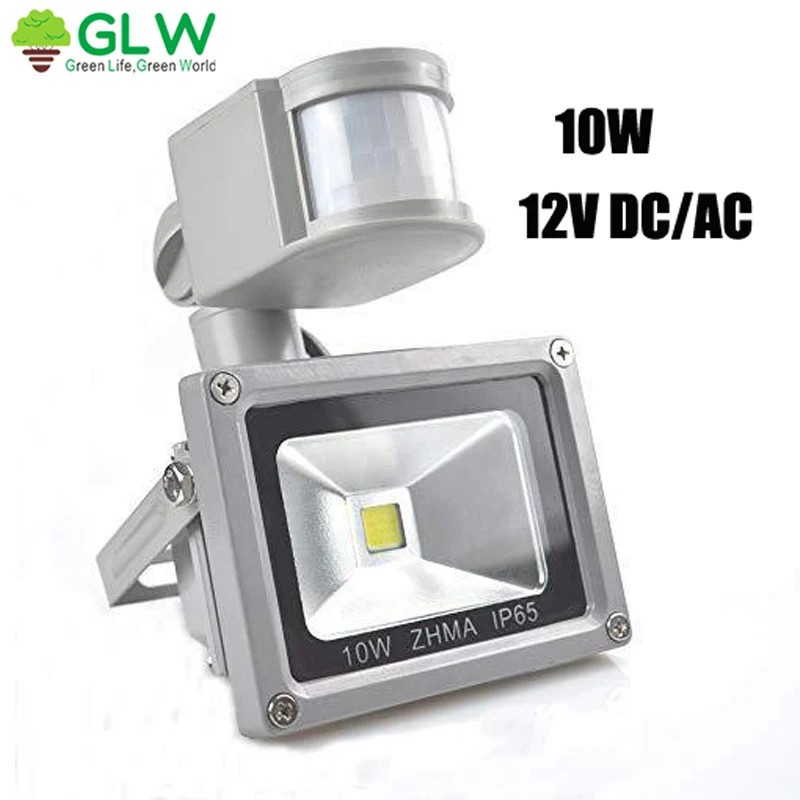 12V Flood light LED for Outdoor Lighting Sensor 10W Lights 6000K Spotlight LED Floodlight Cool White PIR Security Motion