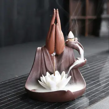 

Little Monk Lotus Buddha Hand Design Backflow Incense Burner Holder Ornament