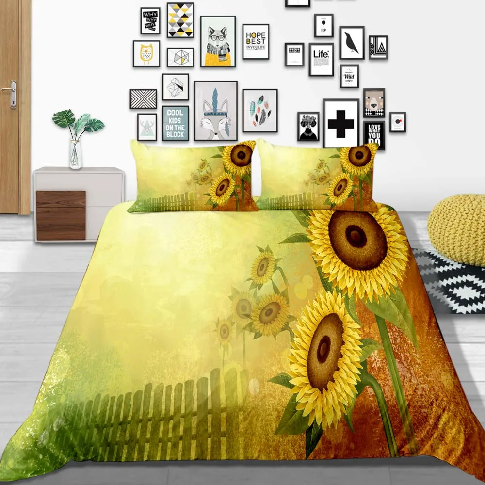 Современный 3D Подсолнух печатных постельных комплектов оптимизирующее одеяло из полиэстера набор покрытий Король Королева двойной полный двойной один размер - Цвет: 8