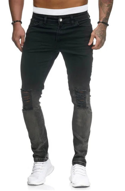 Pantalones Hombre джинсы Para Hombre рваные джинсы с эластичной резинкой на Vaqueros Ropa обтягивающие джинсы Hombre синие, черные джинсы для Для мужчин - Цвет: Черный