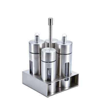 

5 Pcs / Set Stainless Steel Spice Rack Seasoning Bottle Spice Jar Set Salt and Pepper Seasoning Set Cooking Kitchen Tools