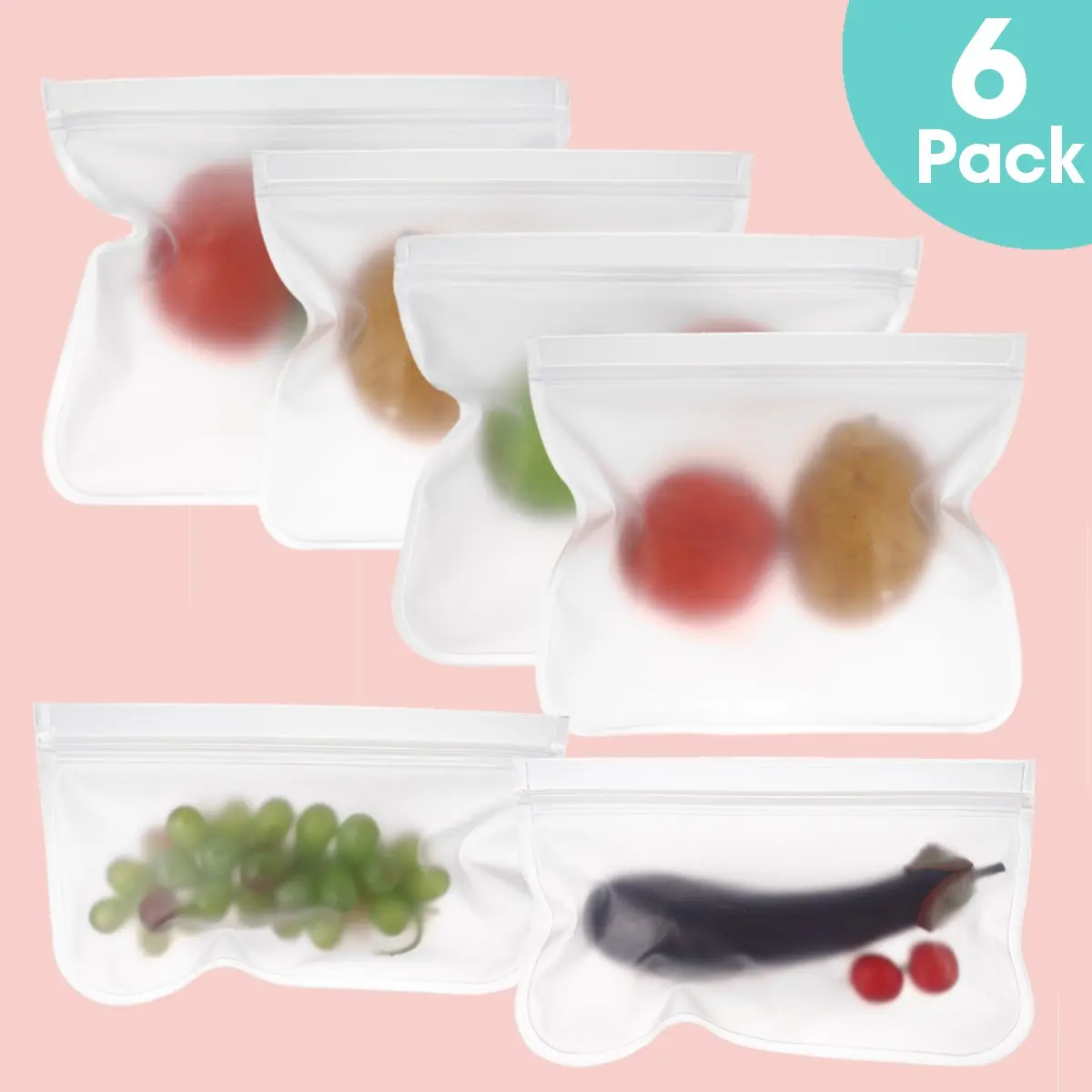 6 шт/12 шт многоразовая силиконовая сумка для хранения продуктов, сумка для морозильной камеры, сумка для хранения фруктов, Ланч-бокс, полупрозрачная матовая сумка для хранения продуктов PEVA
