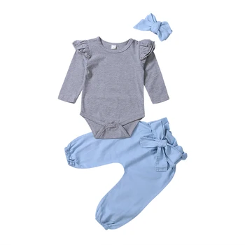 

Baby Girl Clothes 3Pcs Newborn Kids Baby Girl Clothes Cotton Romper Jumpsuit Bowknot Jeans Denim Pants Outfits 0-24M