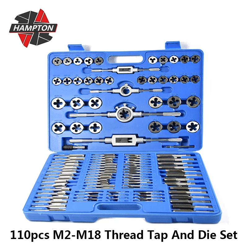 Tap and Die Set 110pcs M2-M18 Screw Thread Metric Tap Die Sets of Hand Tools Kit Hand Threading Tools For Metal Working