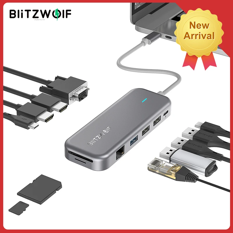 BlitzWolf BW-TH11 11-in-1 USB C HUB to HDMI-compatible 3.0 RJ45 Carder Reader Adapter Splitter for Laptop Type | Компьютеры и офис