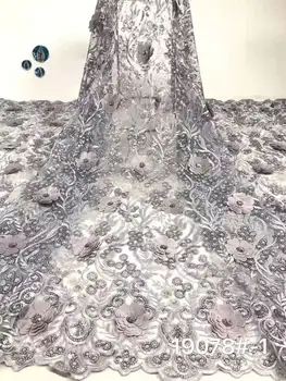 

African lace fabric,embroidered 3d flower net lace,high quality Nigerian beads sequins lace fabric with green for wedding dress