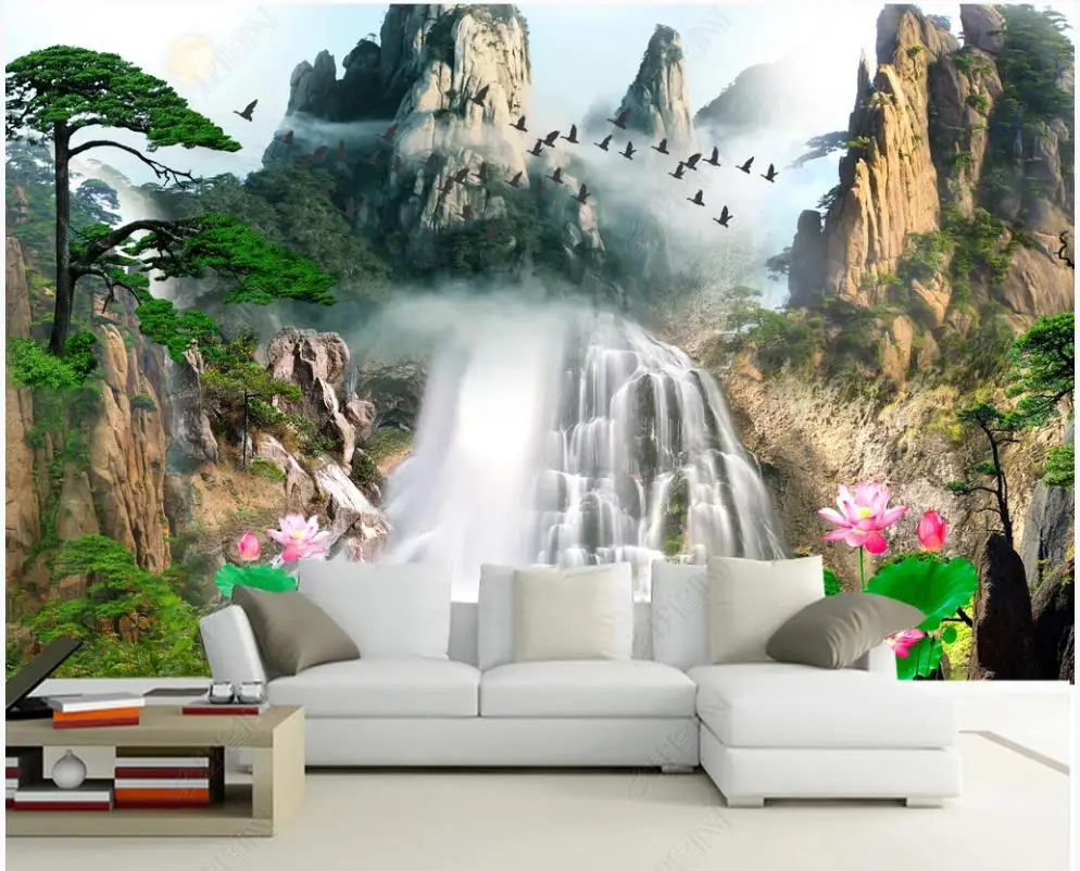 

Custom photo wallpaper for walls 3 d Pastoral forest mountain waterfall landscape decorative painting TV sofa background wall