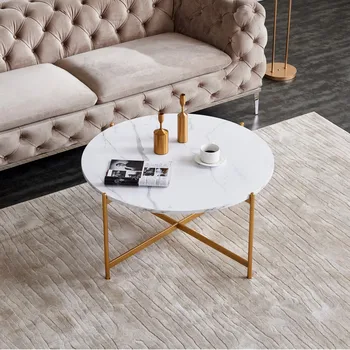 

Modern Nesting Coffee Side Table Round Metal Frame with Marble Top for Living Room 36*36*18 Inch Easy to Assembly[US-Stock]